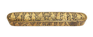 
	
		A damascened steel qalamdan (penbox), Qajar Iran, 19th/20th century, of typical form,...