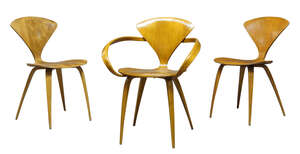 
	
		Norman Cherner (1920-1987), a laminated plywood and walnut Cherner armchair and two...