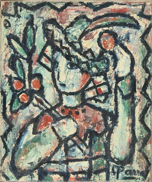 Gin&eacute;s Parra,&nbsp;Spanish 1896-1960 -&nbsp;Femme au chapeau tenant une fleur;&nbsp;oil on canvas, signed lower...