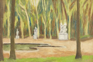 
	
		Edmond Xavier Kapp,
		British 1890-1978-
		 
		Versailles;
		 
		oil on canvasboard,...