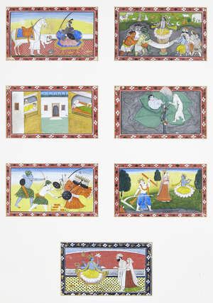 
	
		A series of twenty-one illustrations from a small manuscript, Kangra, India, circa 1800,...