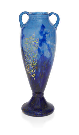 
	
		Daum, an Art Deco twin-handled cased glass vase with gold foil inclusions 
		c.1930,...
