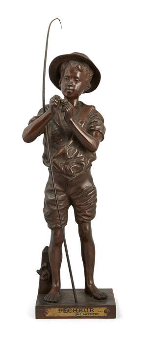 
	
		After Adolphe Lavergne, (1863-1928), 
		bronze Pecheur boy with fishing rod standing...