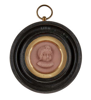 
	
		Peter Rouw, British, 1770-1852, a wax portrait relief of a baby, possibly Queen Victoria...