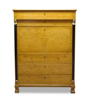A North European Empire style birch and ebonised secretaire-a-abattant, second half 20th century