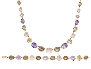 
	
		A multi-gem necklace and bracelet, by H Stern, the necklace composed of a single row of...