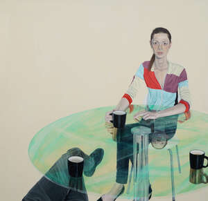 Tristan Pigott, 
		British b.1990- 
		 
		Dirty Table, 2013; 
		 
		oil on linen, bears inscribed label to the reverse of the frame,120x120cm (ARR)