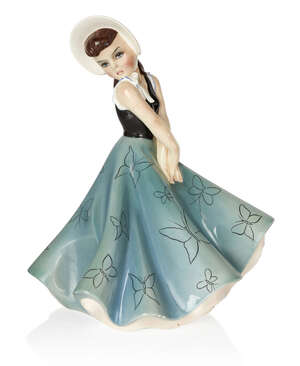 
	
		VI.BI., 
		 
		Model of a girl in a bonnet, circa 1950s, 
		Glazed earthenware, 
		