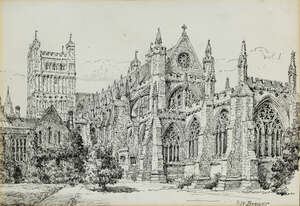 
	
		Henry William Brewer, 
		British 1836-1903- 
		 
		Exeter Cathedral; 
		 
		pen and...