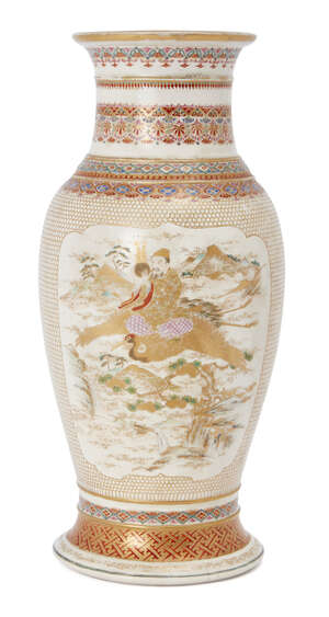 
	
		A Japanese Satsuma vase, late Meiji period, of baluster form, decorated in enamels and...