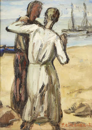 
	
		Emmanuel Charles Bénézit, 
		French 1887-1975-
		 
		Deux personnes au board de la...