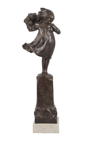 
	
		Robin Shippard, British, 20th Century School, A girl sheltering a puppy from the wind,...