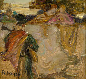 
	
		Robert Hope RSA, 
		Scottish 1869-1954- 
		 
		Fete Champetre; 
		 
		oil on board,...