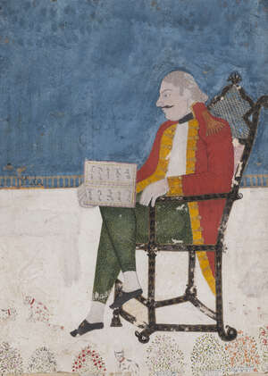 
	
		Two seated portraits of European officers, India, 19th Century, transparent and opaque...