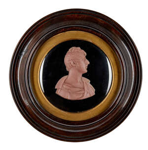 
	
		Attributed to Peter Rouw, British, 1770-1852, a wax portrait relief of a gentleman,...