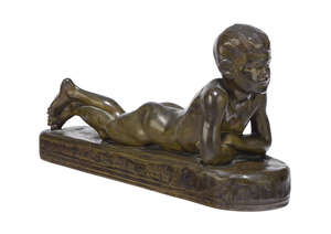 
	
		Franz Barwig (1869-1931), a patinated bronze of a boy
		'Liegender Knabe', early 20th...