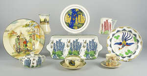 
	
		A Group of Royal Doulton comprising: A Hollyhocks (sic) sandwich tray and a sugar bowl...