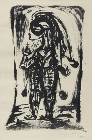 Cecil Collins RA MBE,&nbsp;British 1908-1989,&nbsp;Masked Figure, 1950;&nbsp;monchrome lithograph on paper,&nbsp;signed...