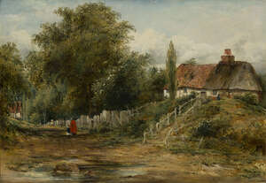 
	
		Frederick Waters Watts, 
		British 1800-1870- 
		The old wooded lane; 
		oil on panel,...
