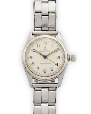 Tudor. A stainless steel manual wind bracelet watch Oyster Royal, Reference 7803, Serial number 75815, Circa 1954Jewelled manual wind movement, silvered dial 