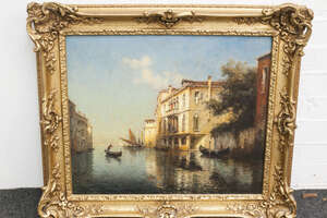 
	
		Antoine Bouvard, 
		French 1870-1955-
		 
		A quiet Venetian backwater;
		 
		oil...