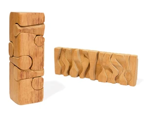 Brian Willsher, British 1930-2010 - Two works including 'Sculptural puzzle', 2000; wood, signed and dated to the underside 'Brian Willsher 2000', H22.5 x W7