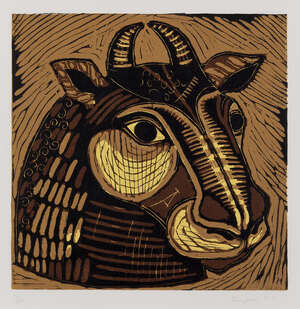 
	
		Sophie Ryder,
		British b.1963-
		 
		Minotaur Head (Large), 1995;
		 
		linocut in...