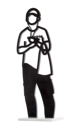 
	
		Julian Opie, 
		British b.1958- 
		 
		Headphones, 2018; 
		 
		laser cut acrylic...