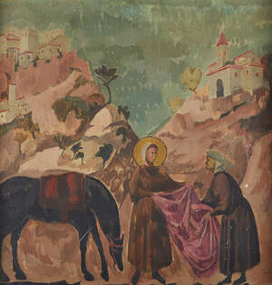 
	
		Roger Fry,
		British 1866-1934-
		 
		St Francis giving his cloak to a destitute...