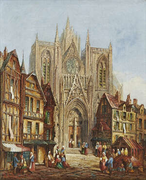 
	
		Henry (Henri) Schäfer, 
		 
		French 1833-1916- 
		 
		Figures before Antwerp...