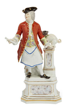 
	
		A Meissen figure of a Freemason in 'The Society of Pugs', late 19th/early 20th century, 