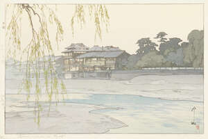 
	
		Hiroshi Yoshida, Japanese 1876-1950, Kamogawa in Kyoto, 1933, woodblock print in colours,...