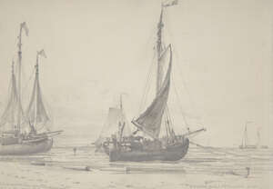 
	
		Edward William Cooke RA, 
		British 1811-1880- 
		 
		Pincks at Scheveningen;...