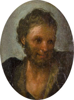 Bolognese School, 
		mid-late 17th century- 
		 
		Portrait of a smiling man; 
		 
		oil on canvas laid down on board, oval, 18.3x14cm (unframed) 
		 