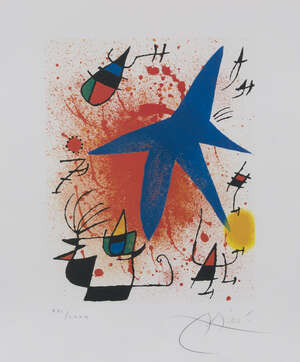 
	
		Joan Miró, 
		 
		Spanish 1893-1983-
		 
		L'Astre Bleu [Mourlot 857], 1972;
		 
		