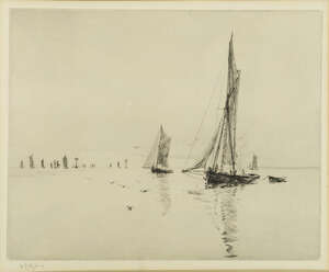
	
		William Lionel Wyllie RA RBA RE RI NEAC, 
		British 1851-1931-
		 
		Fishing...