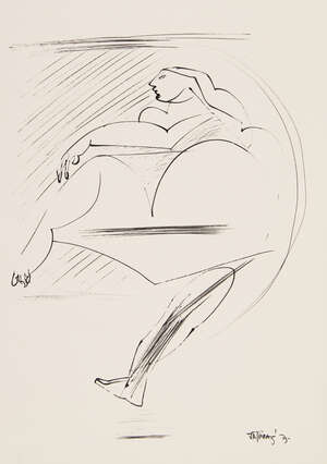 Jatin Das, Indian b. 1941-
Untitled, 1975;
ink on paper, signed and dated bottom right, 42 x 30cm.
...
