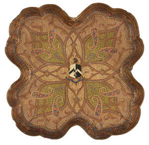 
	
		A Kashmiri papier mache tray with Scottish coat of arms of Clan Alexander (Kinglassie),...