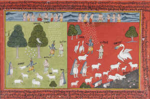 
	
		An illustration to the Bhagavata Purana: Krishna Fighting the Demons Vatsasura and...