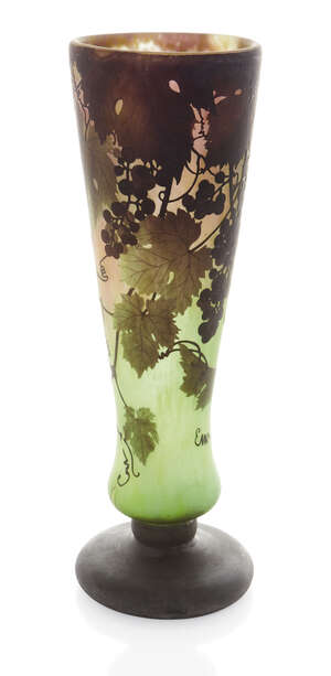 
	
		Daum, 
		 
		Large fruiting vine vase, 1903-1914, 
		Cameo glass, 
		Signed in cameo...