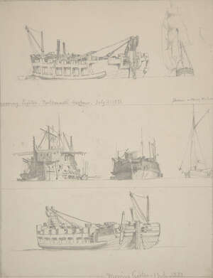 
	
		Edward William Cooke RA, 
		British 1811-1880- 
		&nbsp;
		Mooring Lighter, etc. (three...