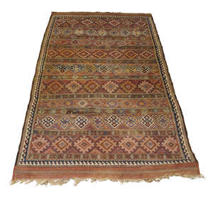 
	
		A Caucasian Soumak, mid-20th century, with rows of lozenge pattern designs, enclosed by...