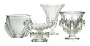 
	
		Lalique, a clear and frosted glass vase
		Dampierre, designed post-war, engraved Lalique...