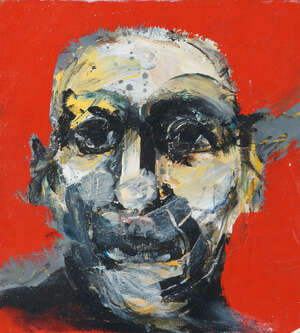 
	
		Rein De Lege, Dutch b.1954- Portrait study, part of the "Small Faces" series, oil on...