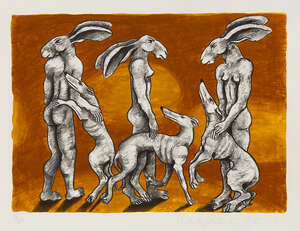 
	
		Sophie Ryder,
		British b.1963-
		 
		Paint Pots, 2001;
		 
		screenprint in colours on...