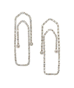 A pair of diamond set earrings, in the form of brilliant-cut diamond set paperclips, with post...