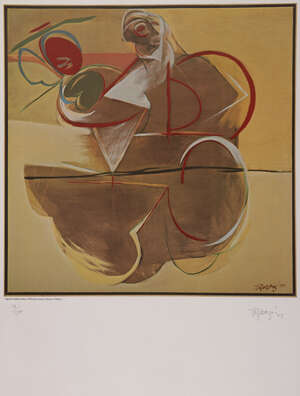 
	
		Jatin Das, (Indian b. 1941), Figure In Relative Silence, 1974, offset lithograph on...