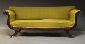 
	
		A Regency faux painted rosewood effect on beech frame and brass inlaid sofa, with...