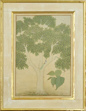 
	
		A peacock and squirrels in a tree signed Raju Swami (b.1967), India, late 20th century,...