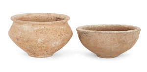 
	
		A Bronze Age buff terracotta bowl with carinated sides and out-turned rim, Holy Land,...